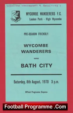 Wycombe Wanderers v Bath City 1970 - Pre Season Friendly - football programme
