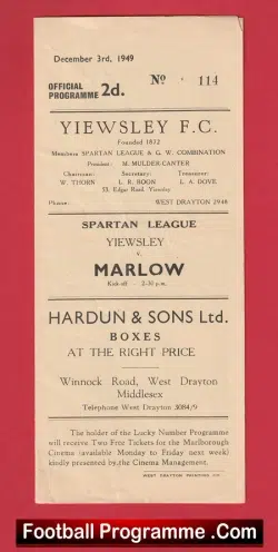 Yiewsley v Marlow 1949 – Spartan League
