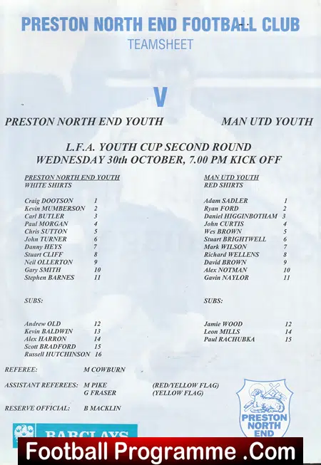 Preston North End v Manchester United 1998 - Youth Cup - Image 2