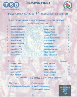 Blackburn Rovers v Manchester United 1996 – Youth Cup