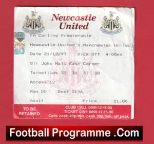 Newcastle United v Manchester United 1997 – Match Ticket