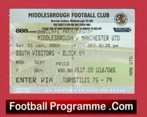 Middlesbrough v Manchester United 2005 – Match Ticket