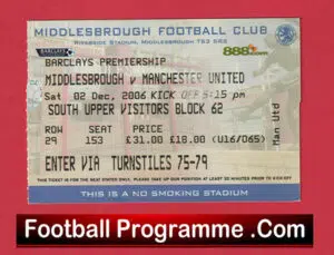 Middlesbrough v Manchester United 2006 – Football Ticket