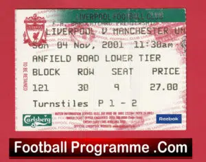 Liverpool v Manchester United 2001 – Match Ticket