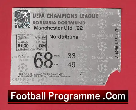 Borussia Dortmund v Manchester United 1997 - Match Ticket Germany - Image 2