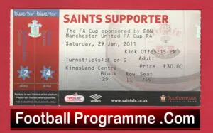 Southampton v Manchester United 2011 – FA Cup Match Ticket