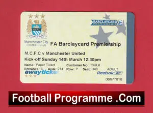 Manchester City v Manchester United 2004 – Match Ticket First Derby 1st