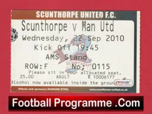 Scunthorpe United v Manchester United 2010 – Football Ticket