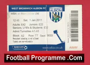 West Bromwich Albion v Manchester United 2011 – WBA Match Ticket