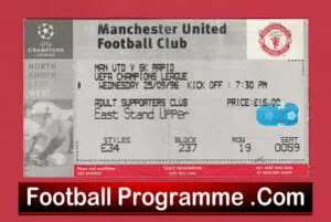 Manchester United v Rapid Vienna 1996 – Football Ticket