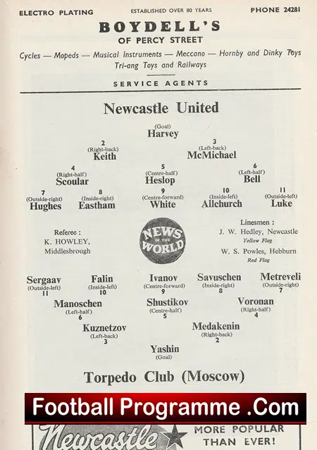 Newcastle United v Torpedo Moscow 1959 - 1950's Friendly Game - Image 3