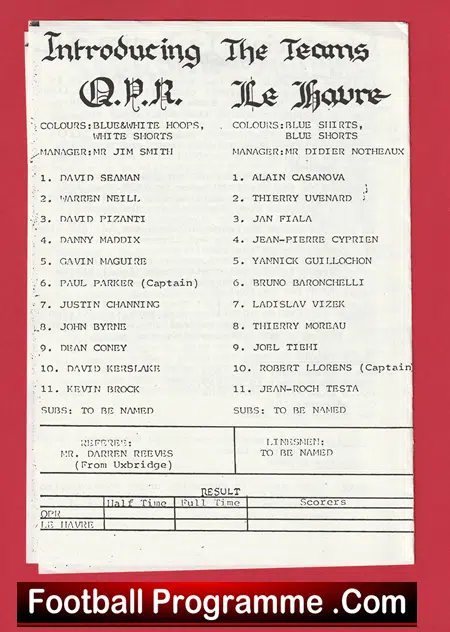 Queens Park Rangers v Le Harve 1988 - Friendly Match France Team QPR - Image 3