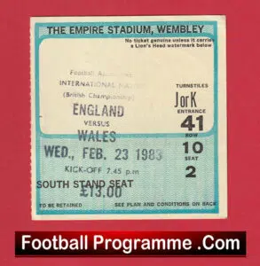 England v Wales 1983 – Football Ticket