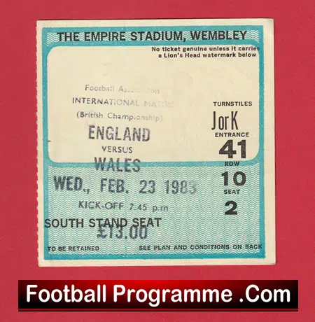 England v Wales 1983 - Football Ticket - Image 2