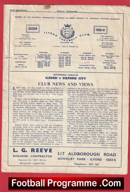 Ilford v Oxford City 1961 - Image 2
