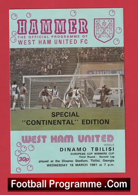 West Ham United v Dinamo Tbilisi 1981 - ECWC Programme - Image 2