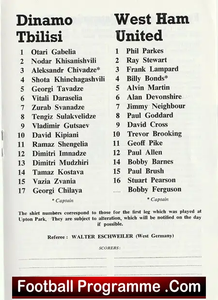 West Ham United v Dinamo Tbilisi 1981 - ECWC Programme - Image 3