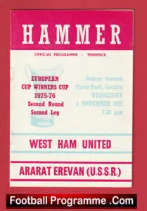 West Ham United v Ararat Erevan 1975 – USSR Russia Team