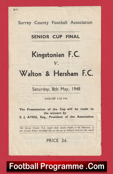 Kingstonian v Walton Hersham 1948 Senior Cup Final - Image 2