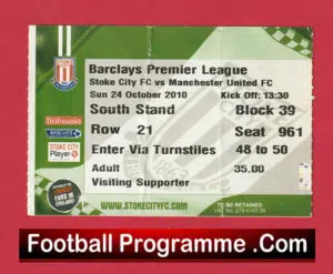 Stoke City v Manchester United 2010 – Football Ticket