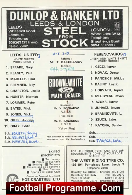 Leeds United v Ferencvaros 1969 - European Cup - Image 3