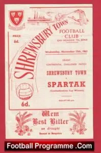 Shrewsbury Town v Spartak 1963 – Multi Signed Autographed
