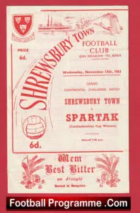 Shrewsbury Town v Spartak 1963 – Multi Signed Autographed