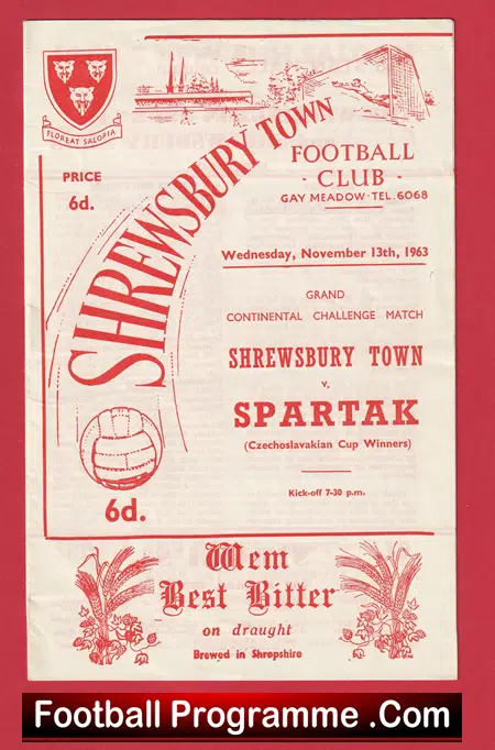 Shrewsbury Town v Spartak 1963 - Multi Signed Autographed - Image 2
