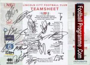 Lincoln City Football Club Multi Autographed Signed Team Sheet 2021