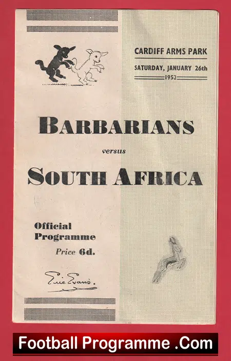 Barbarians Rugby v South Africa 1952 - Cardiff Arms Park - Image 2