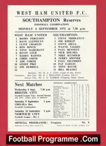 West Ham United v Southampton 1972 – Reserves Match