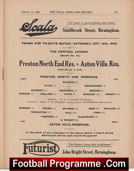 Aston Villa v Preston 1921 - 1920s Football Programmes - Image 3