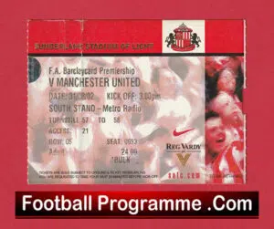 Sunderland v Manchester United 2002 – Football Ticket