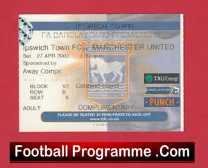 Ipswich Town v Manchester United 2002 – Match Ticket
