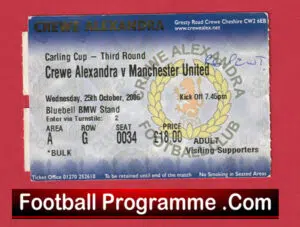 Crewe Alexandra v Manchester United 2006 – League Cup Ticket