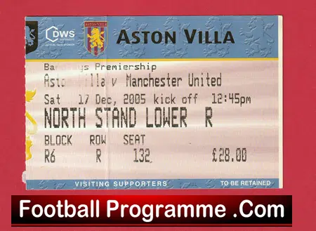 Aston Villa v Manchester United 2005 - Football Ticket - Image 2