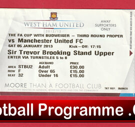 West Ham United v Manchester United 2013 – Match Ticket