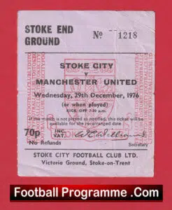 Stoke City v Manchester United 1976 – Match Ticket 1970s
