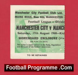 Manchester City v Manchester United 1968 – Match Ticket 1960s
