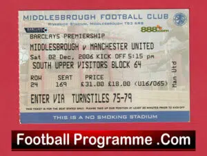 Middlesbrough v Manchester United 2006 – Match Ticket