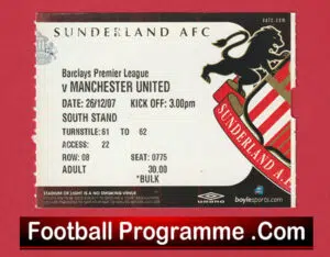 Sunderland v Manchester United 2007 – Match Ticket