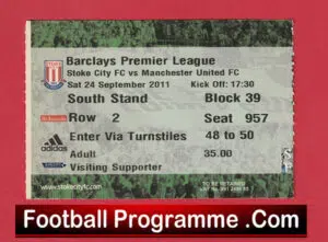 Stoke City v Manchester United 2011 – Football Ticket
