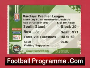 Stoke City v Manchester United 2010 – Match Ticket
