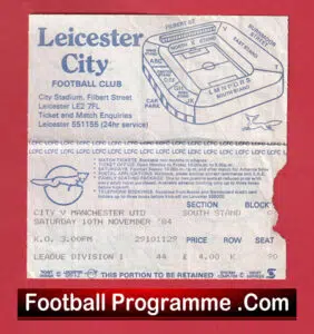 Leicester City v Manchester United 1984 – Football Ticket