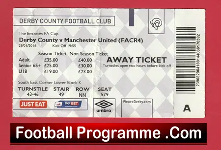 Derby County v Manchester United 2016 - Football Ticket FA Cup - Image 2