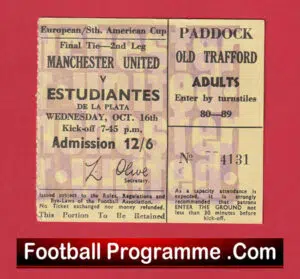 Manchester United v Estudiantes 1968 – South American Cup Match Ticket