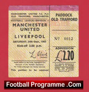 Manchester United v Liverpool 1983 – Football Ticket