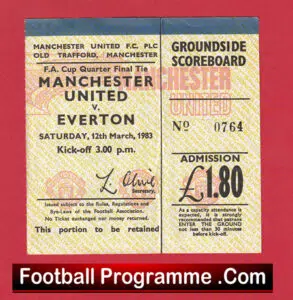 Manchester United v Everton 1983 – Match Ticket FA Cup QF