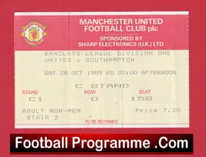 Manchester United v Southampton 1989 – Football Ticket