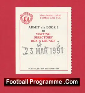 Manchester United v Luton Town 1991 – Directors Lounge Ticket